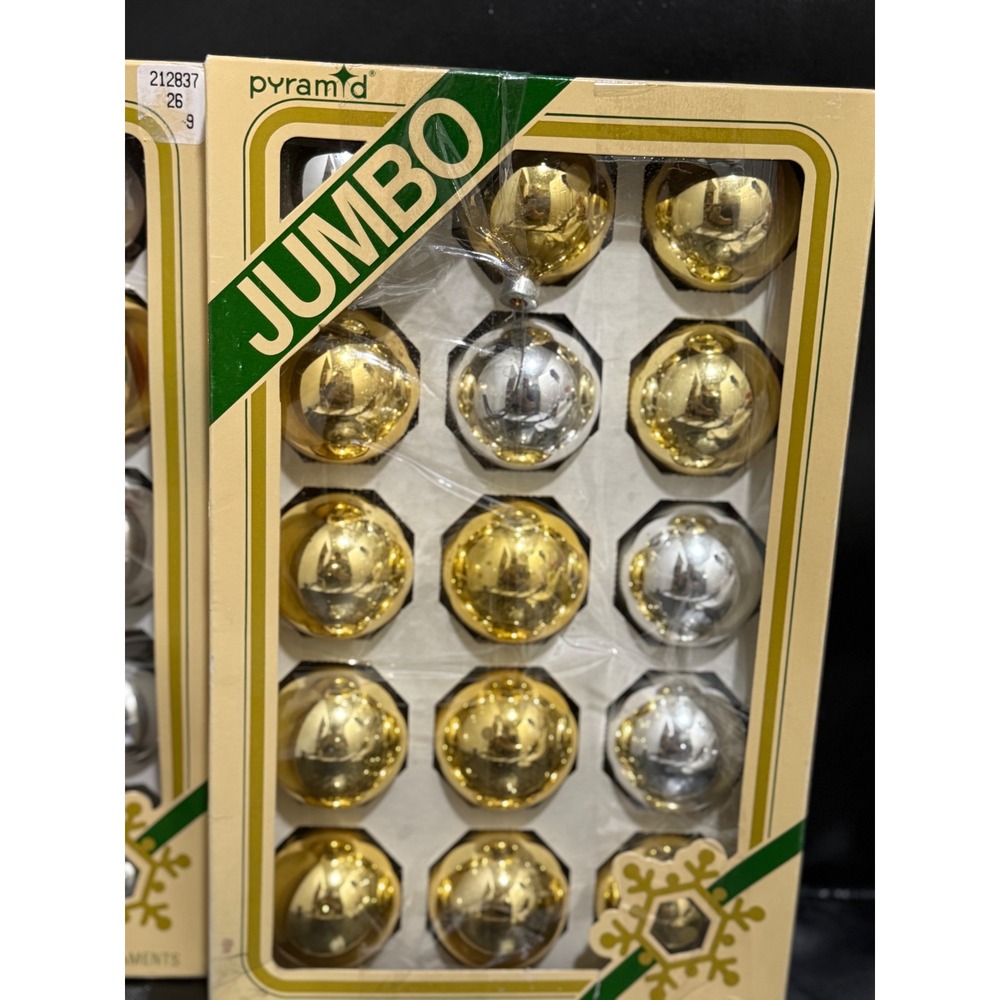 Pyramid Jumbo Christmas Ornaments 30pc Gold Silver Red Faceted Ornaments